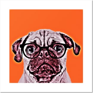 Pop Art Portrait  of Geek Pug in Orange Background - Print / Home Decor / Wall Art / Poster / Gift / Birthday / Pug Lover Gift / Animal print Canvas Print Posters and Art